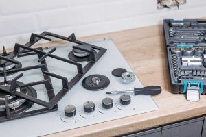 gas hob with engineers tools