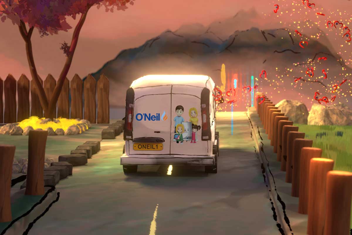 Illustration of Oneil van driving along road